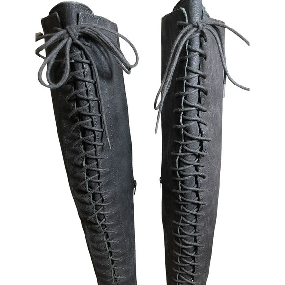 Lucky Brand Riddick Womens Round Toe Leather Black Over the Knee Boot Size‎ 6. - Picture 4 of 11